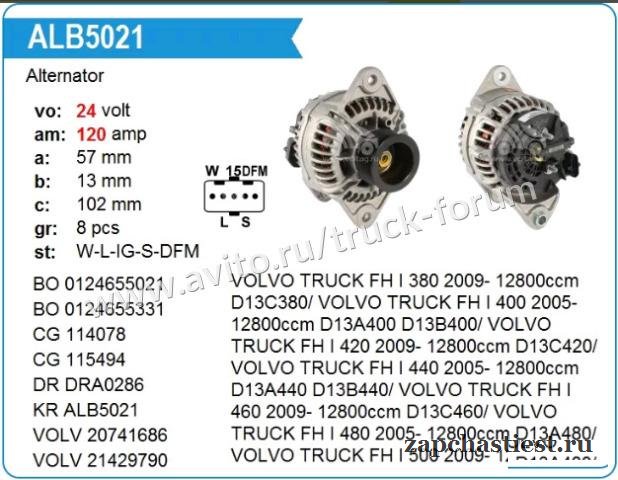 Генератор 24V 120A Volvo
