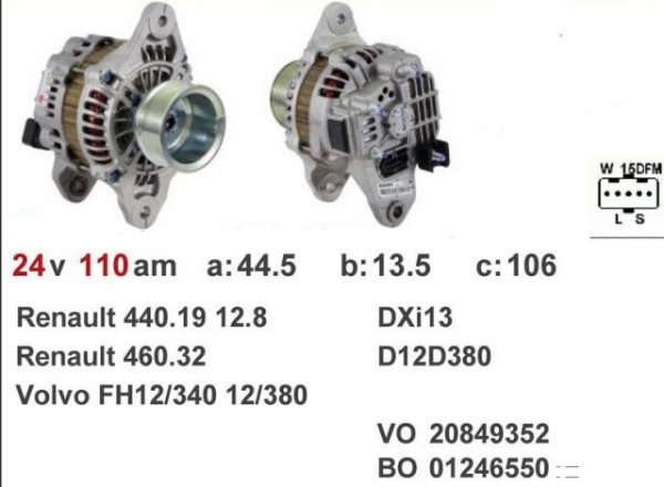 Генератор Renault VI c двигателем DXi13